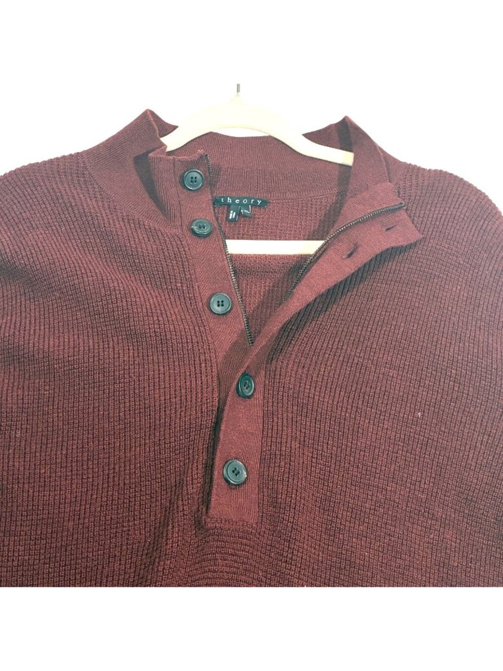 Theory Men’s Merino wool Burgundy Waffle polo Knit Sweater XXL preppy old money